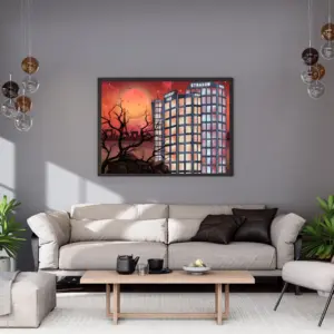Crimson Skyline Dreams - Urban Art Print 16x20