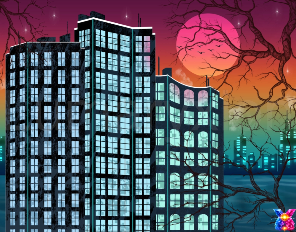 Neon Moon Cityscape